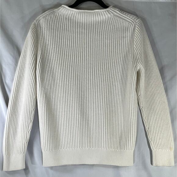 J.Crew Cream Faux Neck 100% Cotton Ribbed Chunky Knit Sweater Reg Size M - Picture 2 of 7